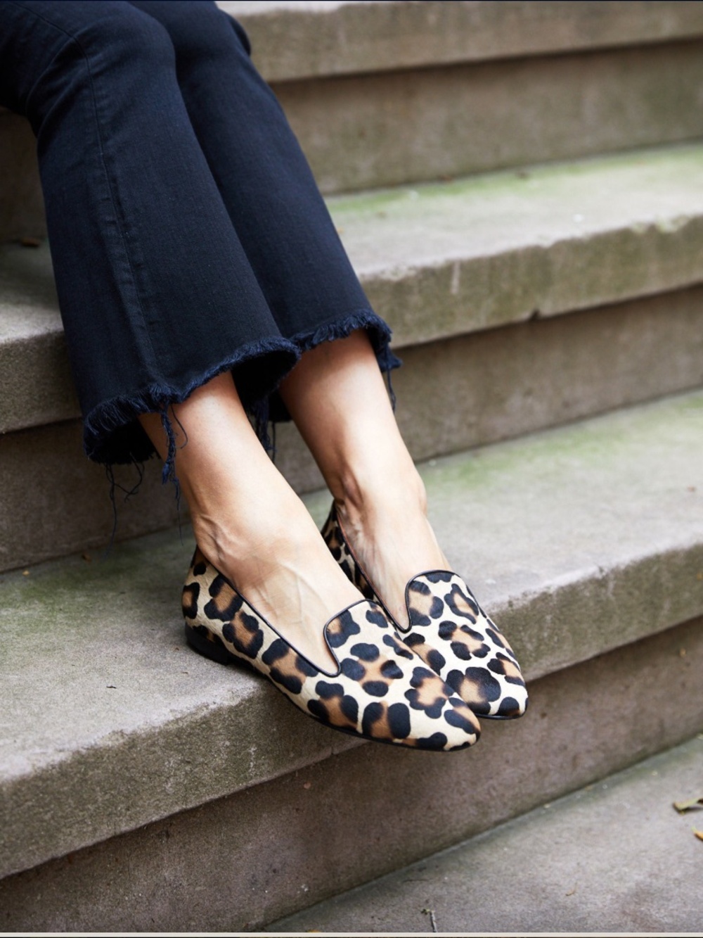 EXC!! Margaux The Loafer in Leopard Hair Calf Smoking Flats 36.5 W 6.5